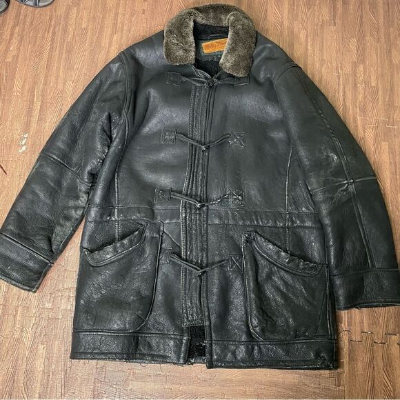 Vintage‎ Walter Davoucci Distressed Sheepskin Shearling Leather Jacket Men’s XXL - Picture 1 of 16